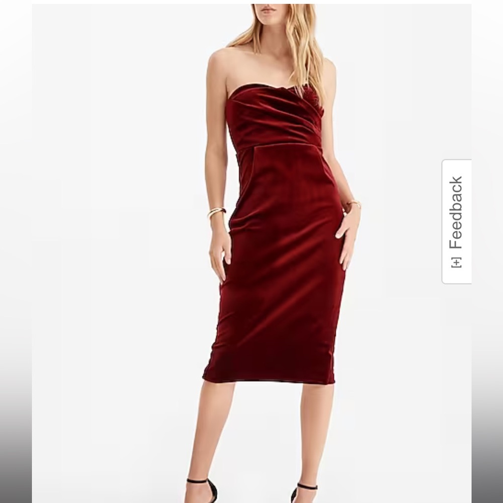 🔥NWT🔥 EXPRESS Velvet Sweetheart Neckline Strapless Midi Sheath Dress